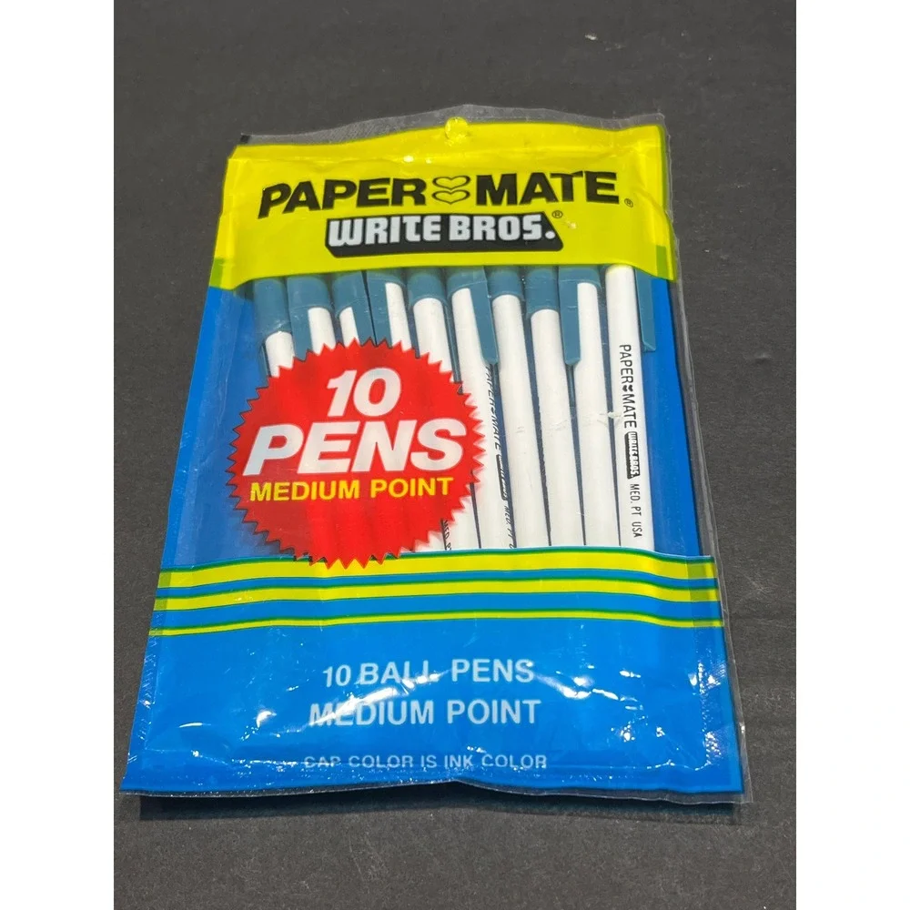 Vintage 1980 Paper Mate Write Bros 10 Ball Pens Medium Point blue Ink USA Sealed